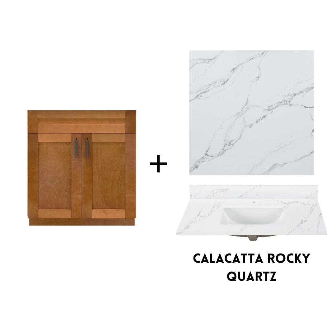 RTA Maple Shaker 30" Freestanding Bathroom Vanity Sink Base with Optional Quartz or Ceramic Countertop
