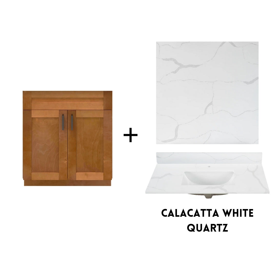 RTA Maple Shaker 30" Freestanding Bathroom Vanity Sink Base with Optional Quartz or Ceramic Countertop