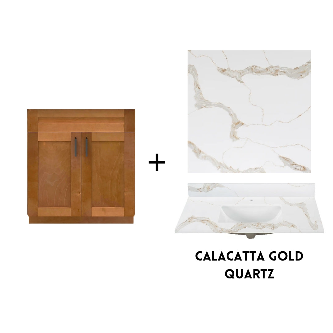 RTA Maple Shaker 30" Freestanding Bathroom Vanity Sink Base with Optional Quartz or Ceramic Countertop