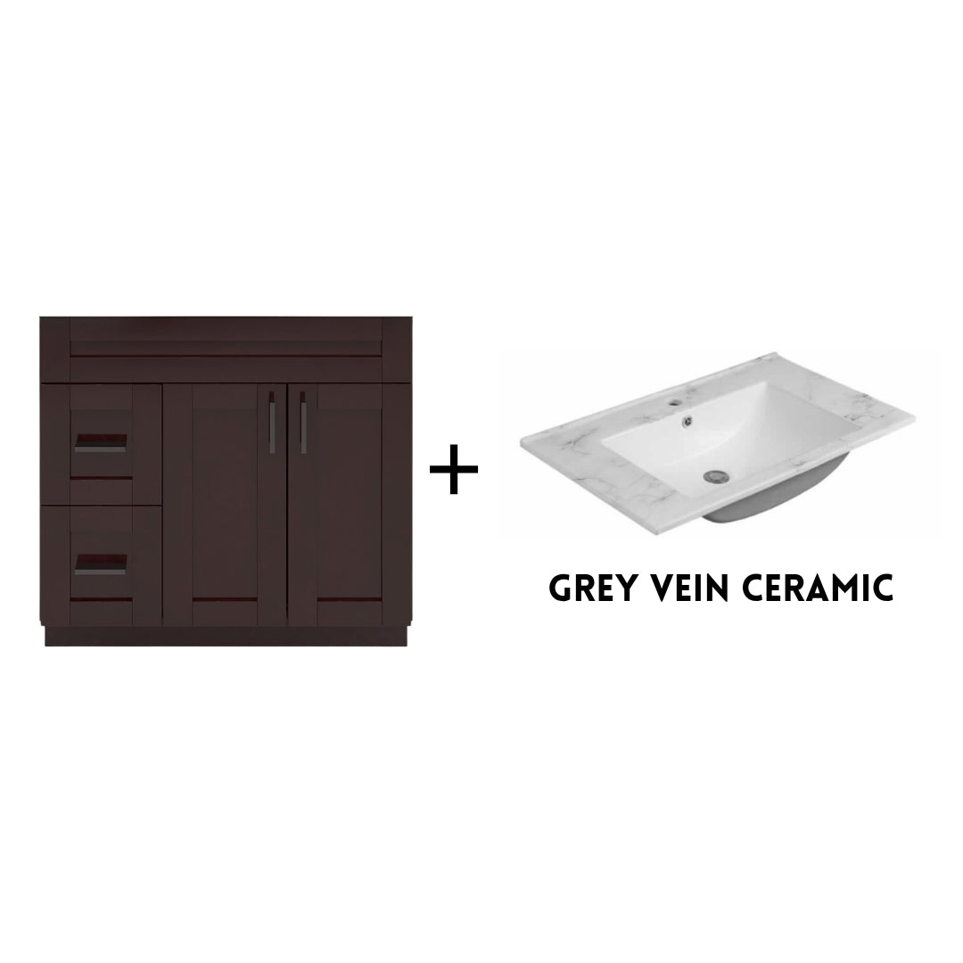 RTA Espresso Shaker 36" Freestanding Bathroom Vanity Combo Base with Optional Quartz or Ceramic Countertop