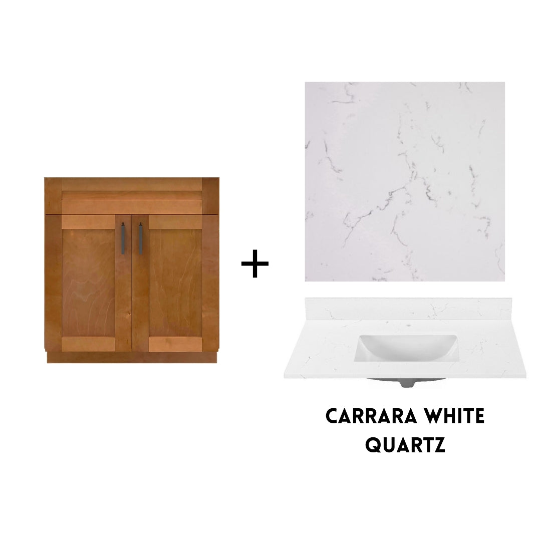 RTA Maple Shaker 30" Freestanding Bathroom Vanity Sink Base with Optional Quartz or Ceramic Countertop