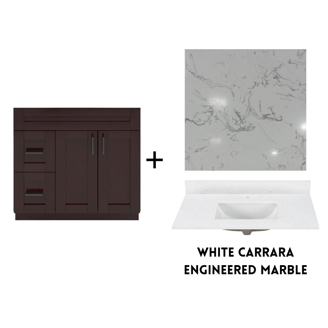 RTA Espresso Shaker 36" Freestanding Bathroom Vanity Combo Base with Optional Quartz or Ceramic Countertop