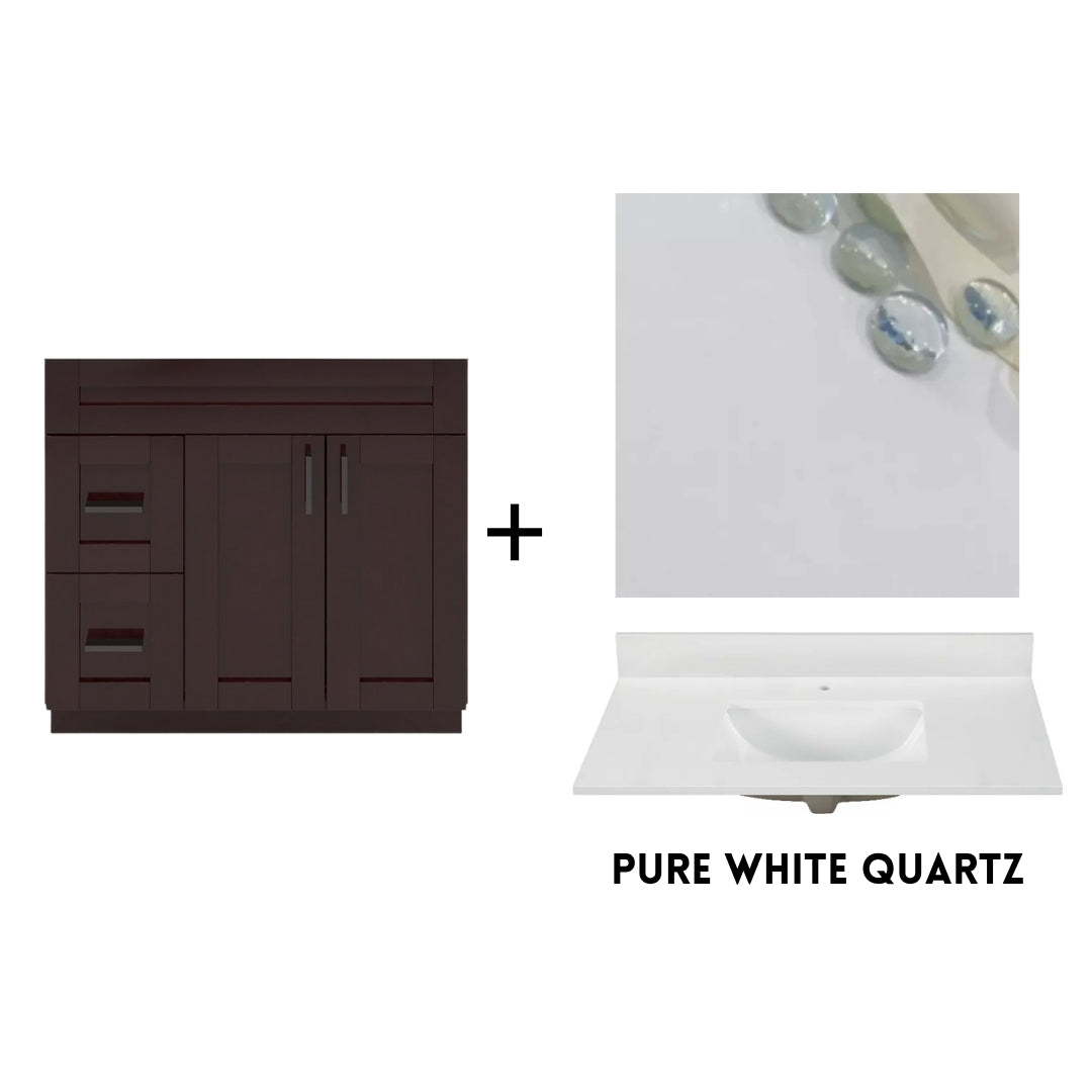 RTA Espresso Shaker 36" Freestanding Bathroom Vanity Combo Base with Optional Quartz or Ceramic Countertop