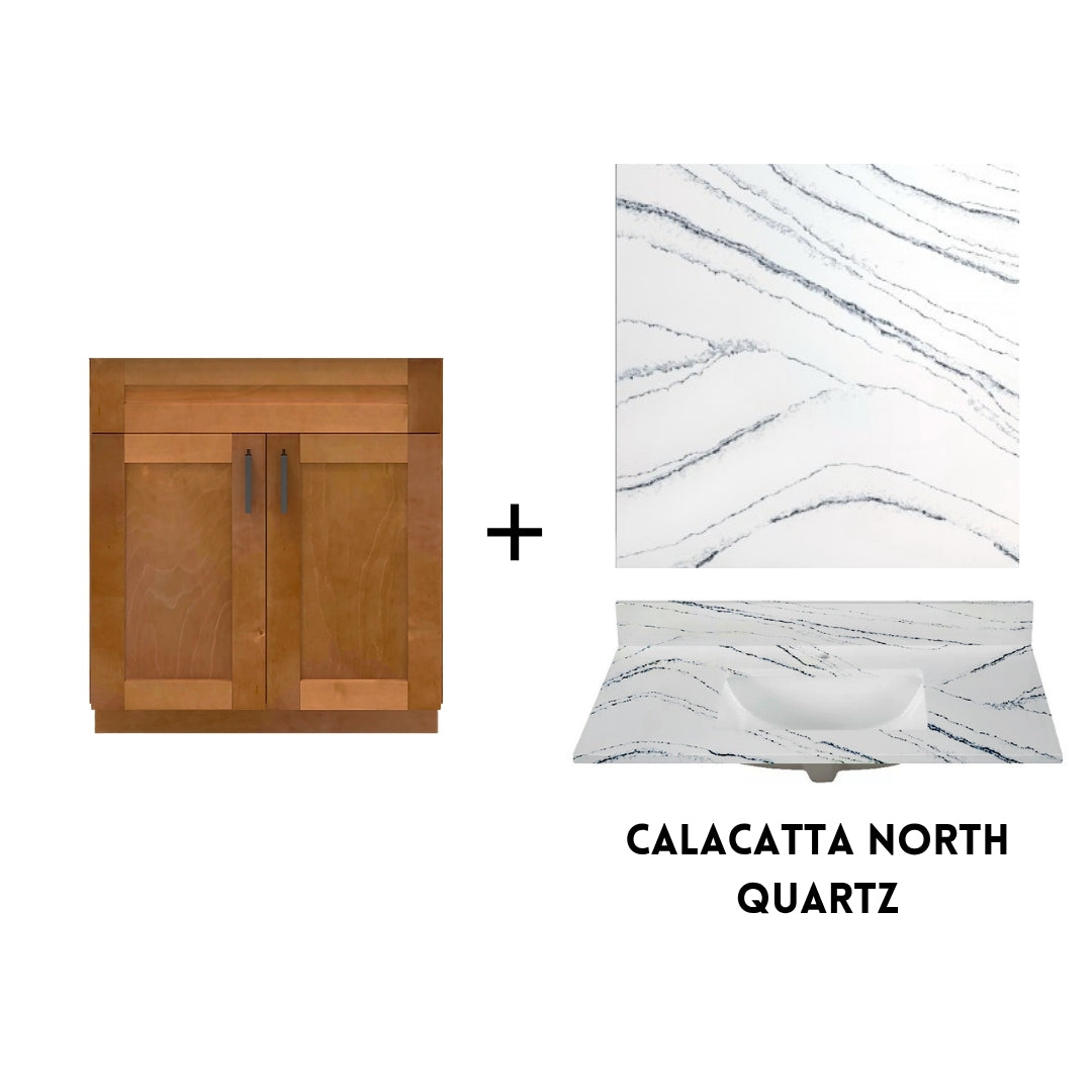 RTA Maple Shaker 30" Freestanding Bathroom Vanity Sink Base with Optional Quartz or Ceramic Countertop