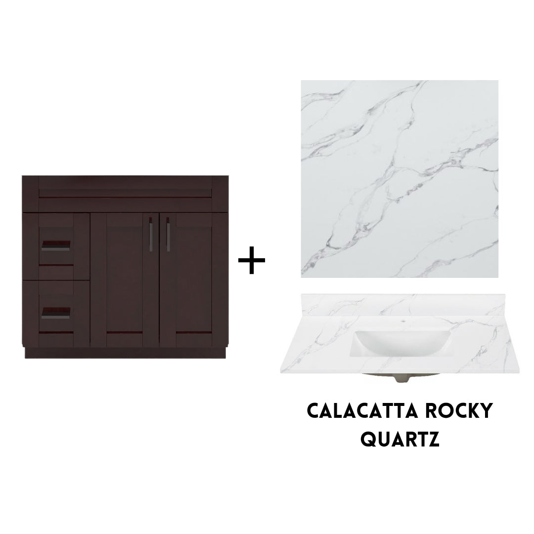 RTA Espresso Shaker 36" Freestanding Bathroom Vanity Combo Base with Optional Quartz or Ceramic Countertop