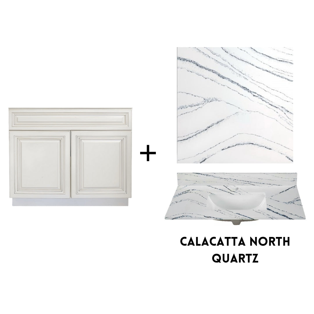 RTA Antique White Raised Panel 36" Freestanding Bathroom Vanity Sink Base with Optional Quartz or Ceramic Countertop