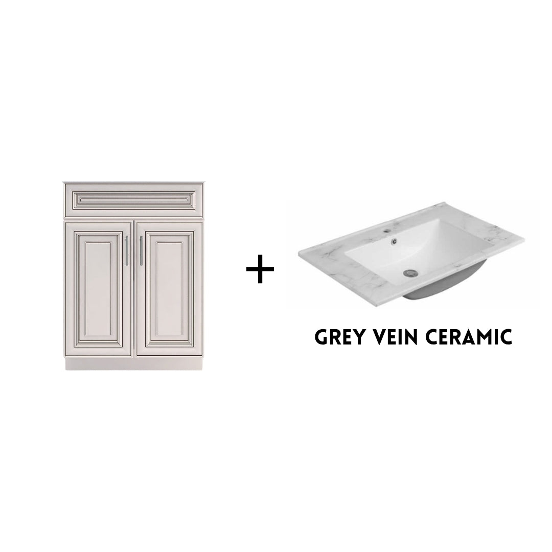 RTA Antique White Raised Panel 24" Freestanding Bathroom Vanity Sink Base with Optional Quartz or Ceramic Countertop