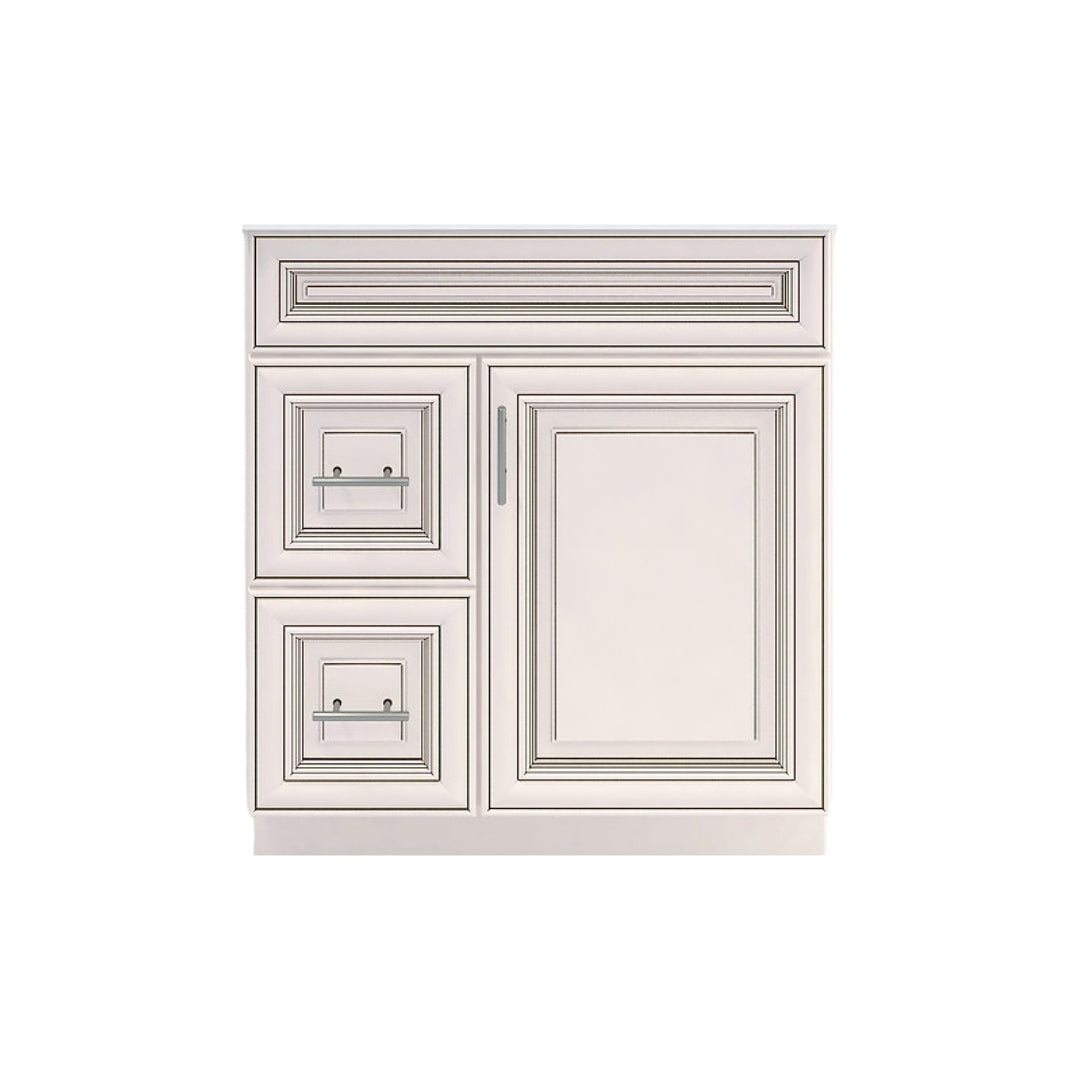 RTA Antique White Raised Panel 30" Freestanding Bathroom Vanity Combo Base with Optional Quartz or Ceramic Countertop