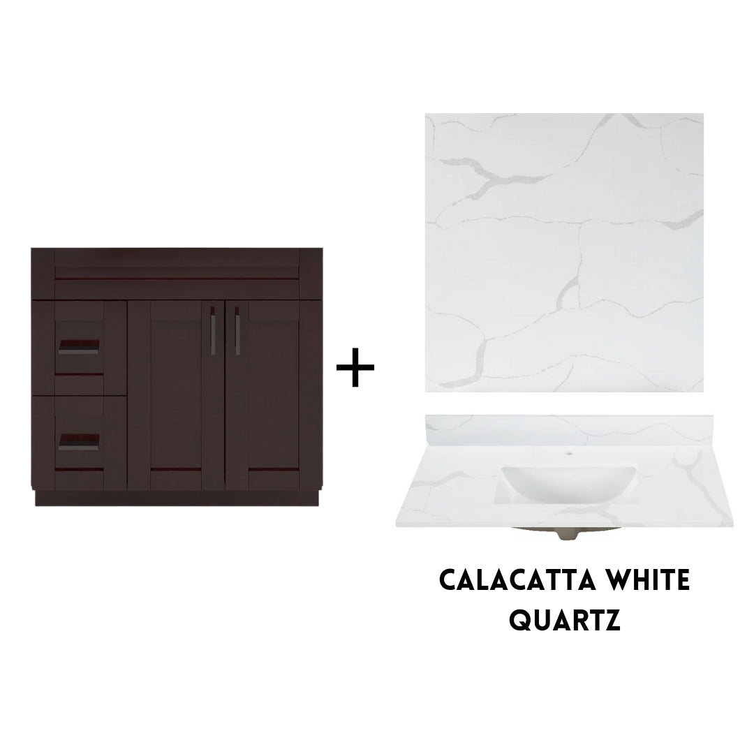 RTA Espresso Shaker 36" Freestanding Bathroom Vanity Combo Base with Optional Quartz or Ceramic Countertop