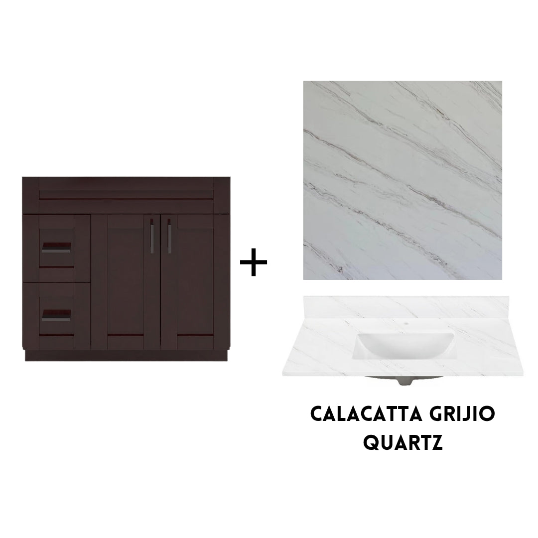 RTA Espresso Shaker 36" Freestanding Bathroom Vanity Combo Base with Optional Quartz or Ceramic Countertop