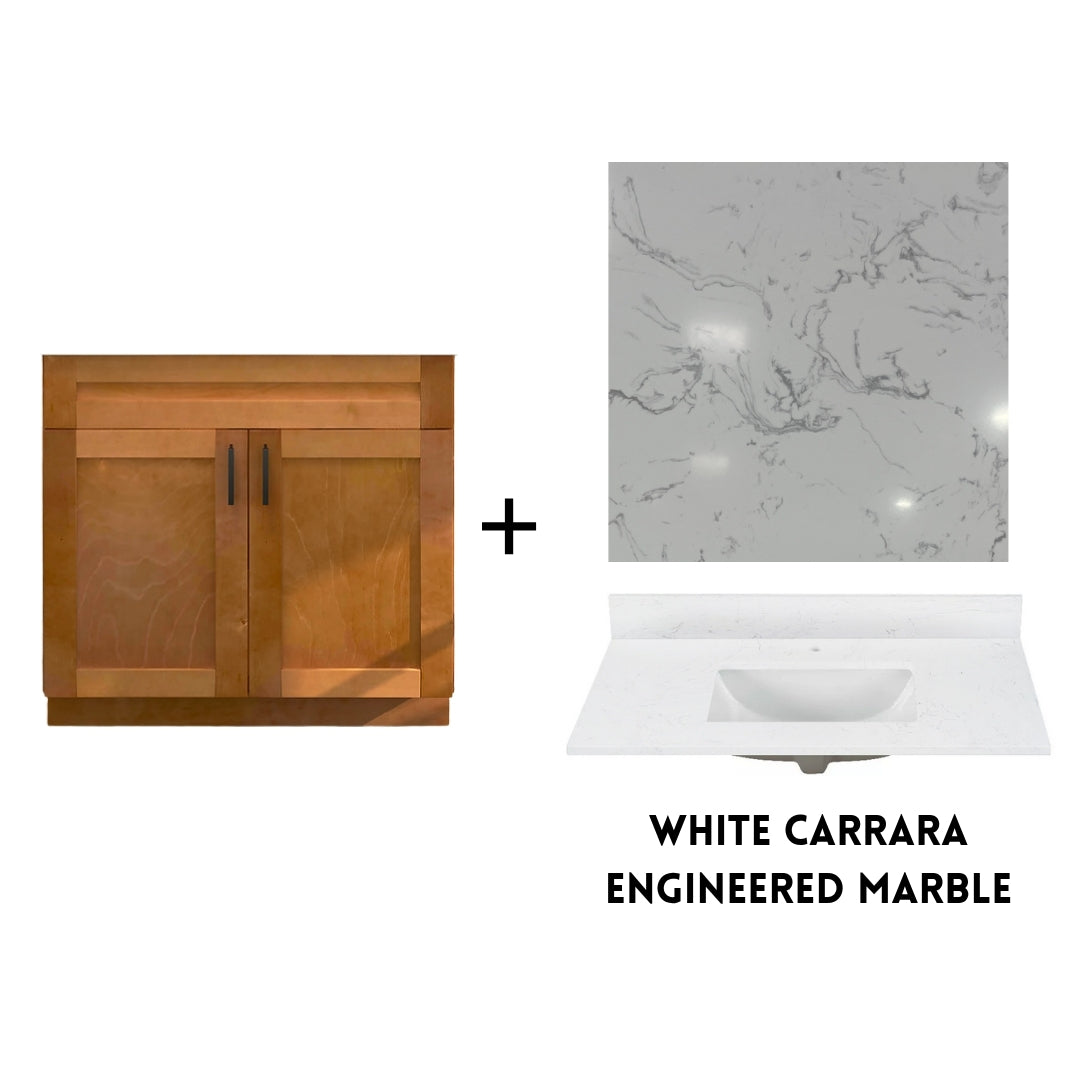 RTA Maple Shaker 36" Freestanding Bathroom Vanity Sink Base with Optional Quartz or Ceramic Countertop