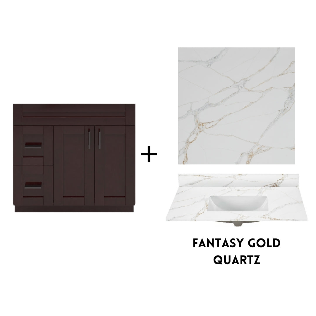 RTA Espresso Shaker 36" Freestanding Bathroom Vanity Combo Base with Optional Quartz or Ceramic Countertop