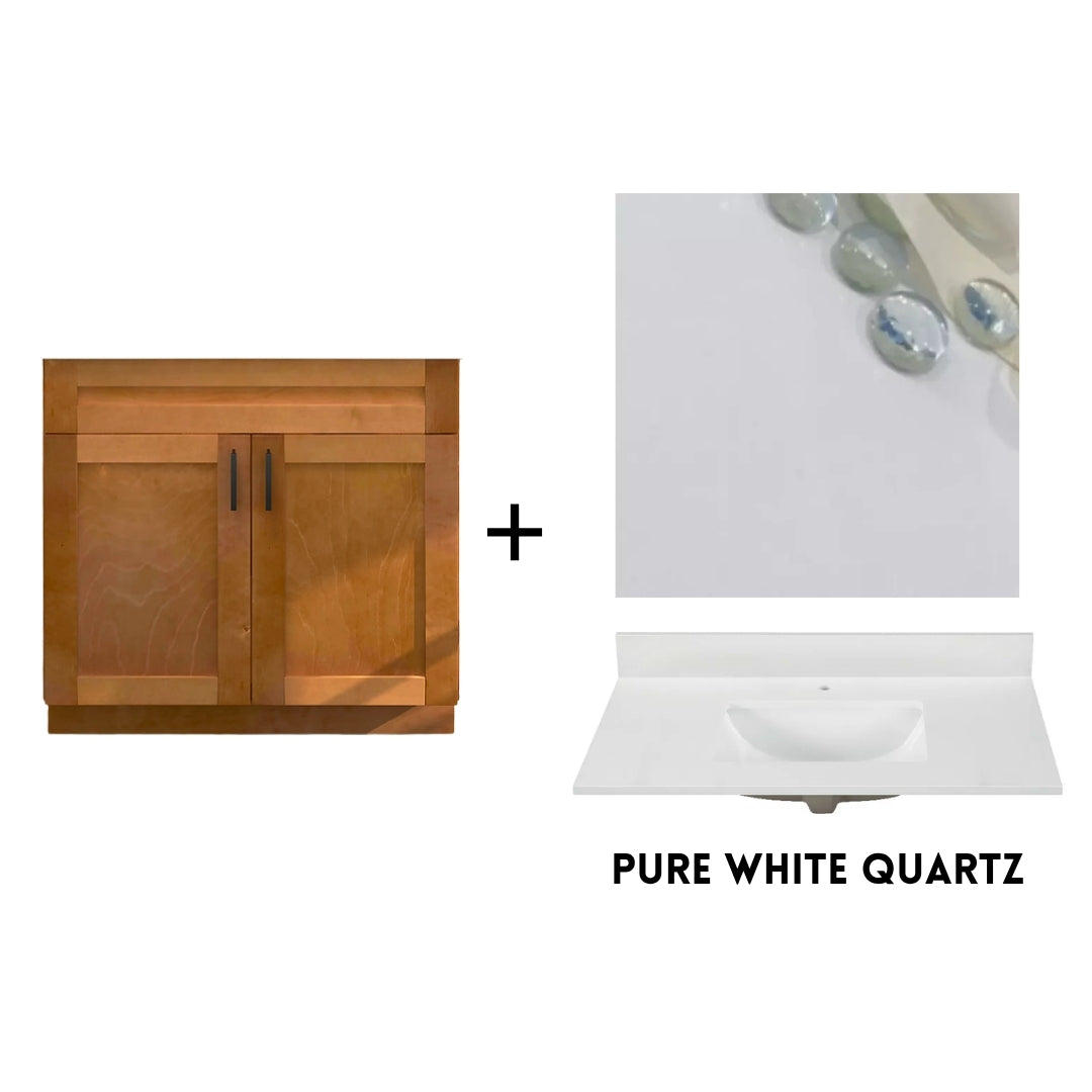 RTA Maple Shaker 36" Freestanding Bathroom Vanity Sink Base with Optional Quartz or Ceramic Countertop