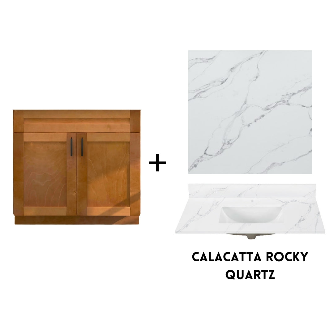 RTA Maple Shaker 36" Freestanding Bathroom Vanity Sink Base with Optional Quartz or Ceramic Countertop