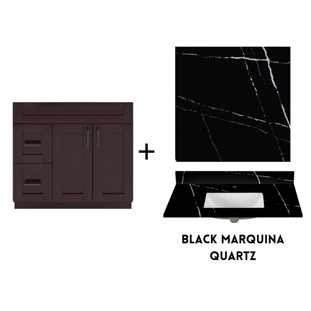 RTA Espresso Shaker 36" Freestanding Bathroom Vanity Combo Base with Optional Quartz or Ceramic Countertop