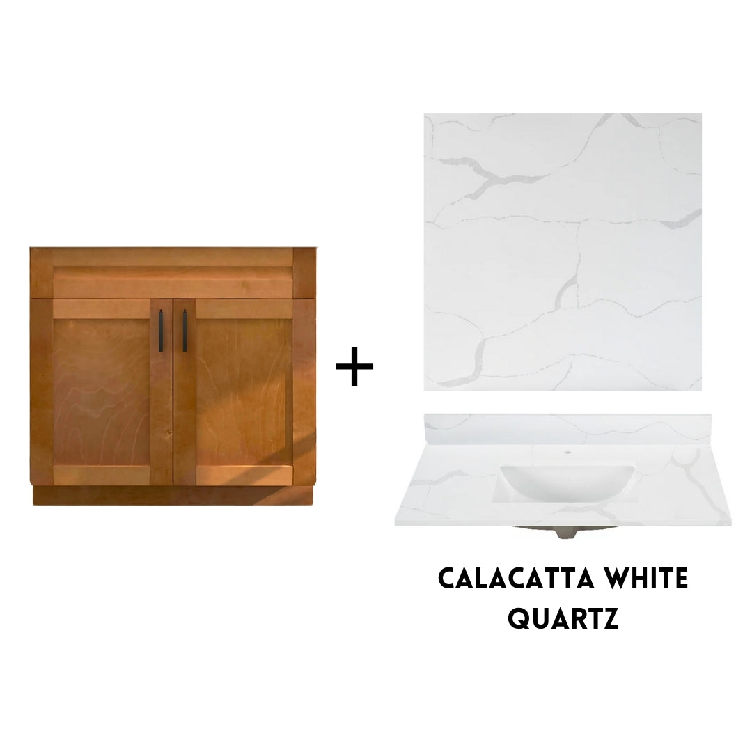 RTA Maple Shaker 36" Freestanding Bathroom Vanity Sink Base with Optional Quartz or Ceramic Countertop