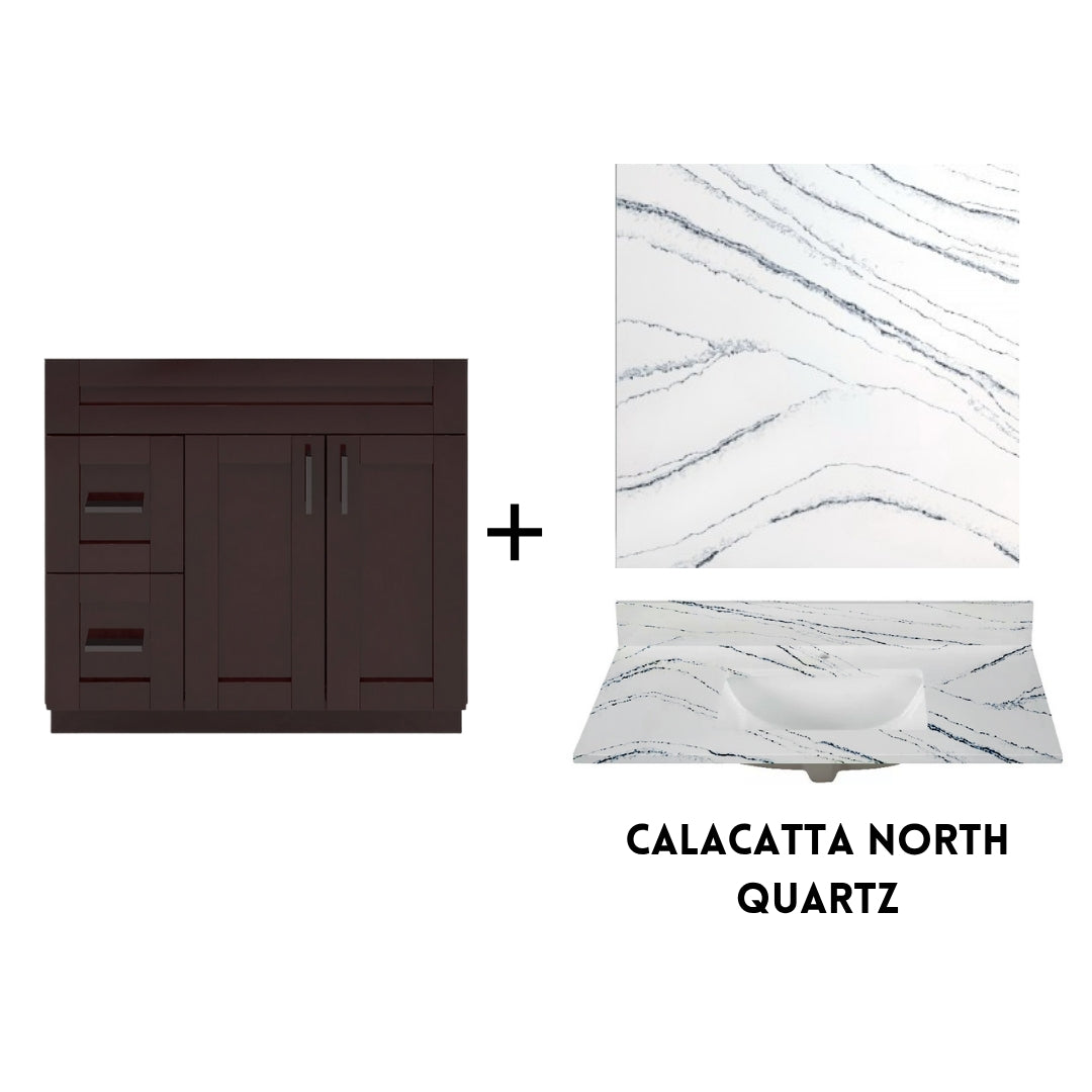 RTA Espresso Shaker 36" Freestanding Bathroom Vanity Combo Base with Optional Quartz or Ceramic Countertop