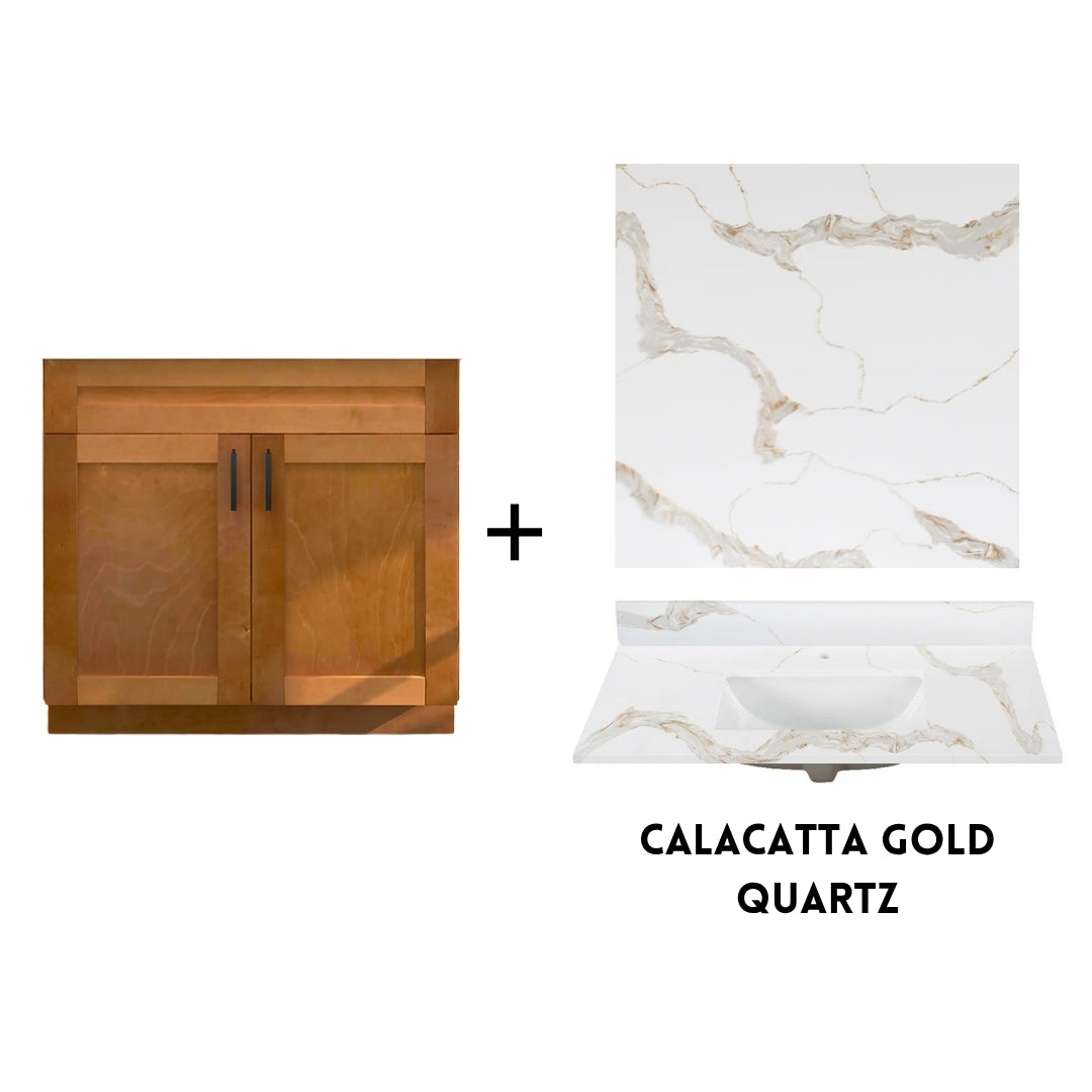 RTA Maple Shaker 36" Freestanding Bathroom Vanity Sink Base with Optional Quartz or Ceramic Countertop