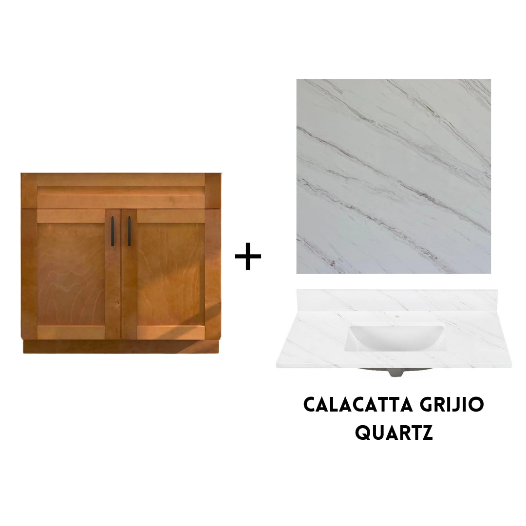 RTA Maple Shaker 36" Freestanding Bathroom Vanity Sink Base with Optional Quartz or Ceramic Countertop