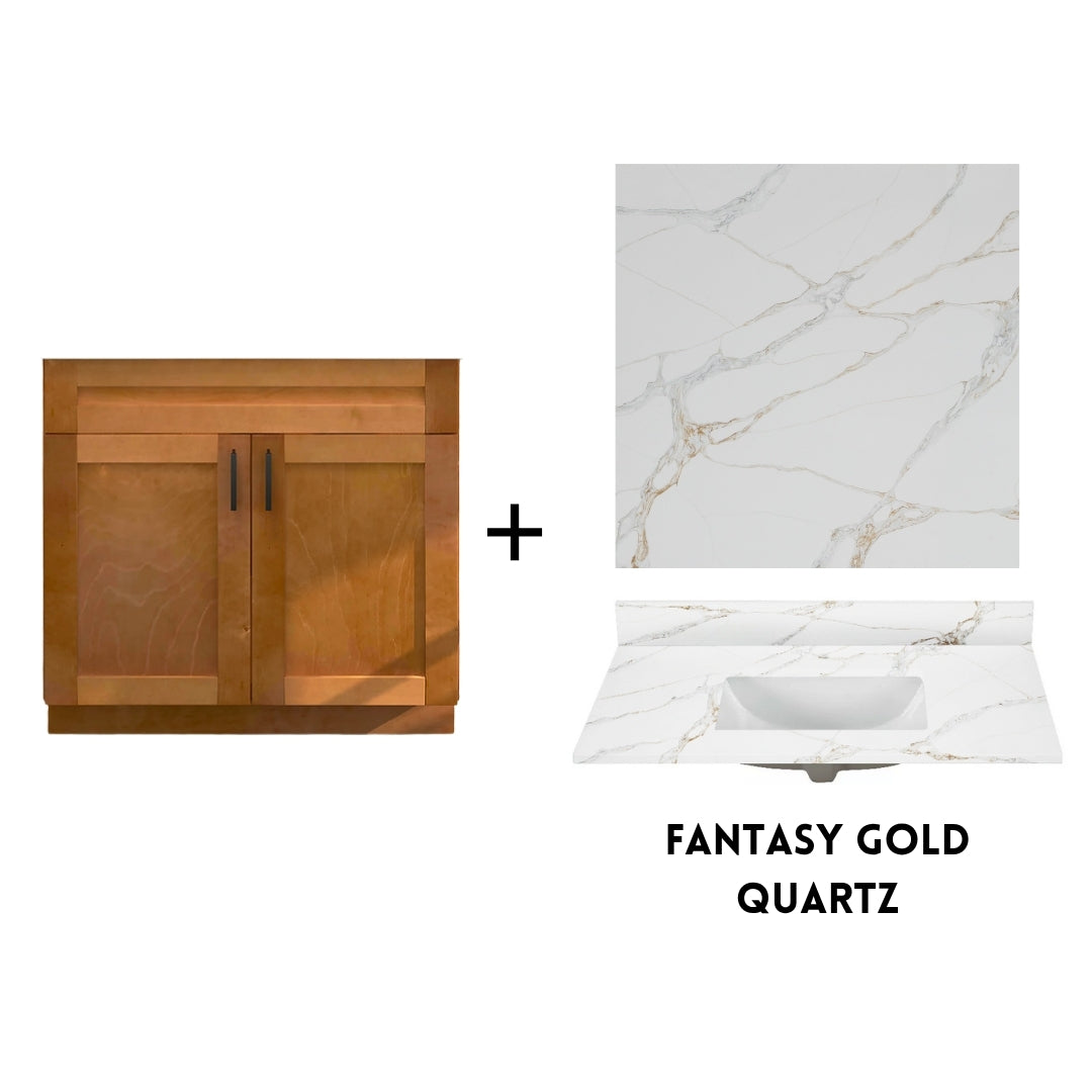 RTA Maple Shaker 36" Freestanding Bathroom Vanity Sink Base with Optional Quartz or Ceramic Countertop