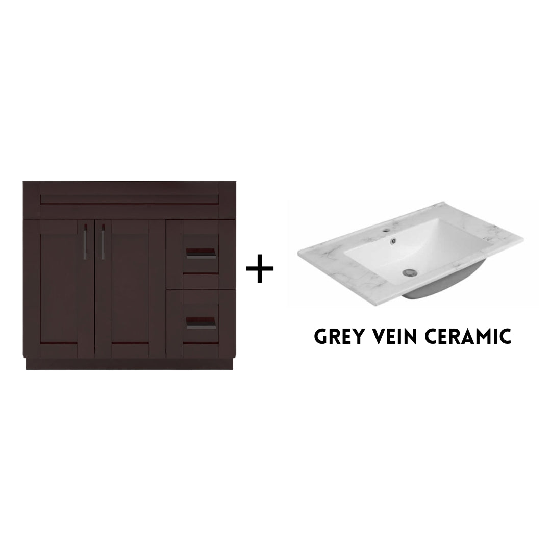 RTA Espresso Shaker 36" Freestanding Bathroom Vanity Combo Base with Optional Quartz or Ceramic Countertop