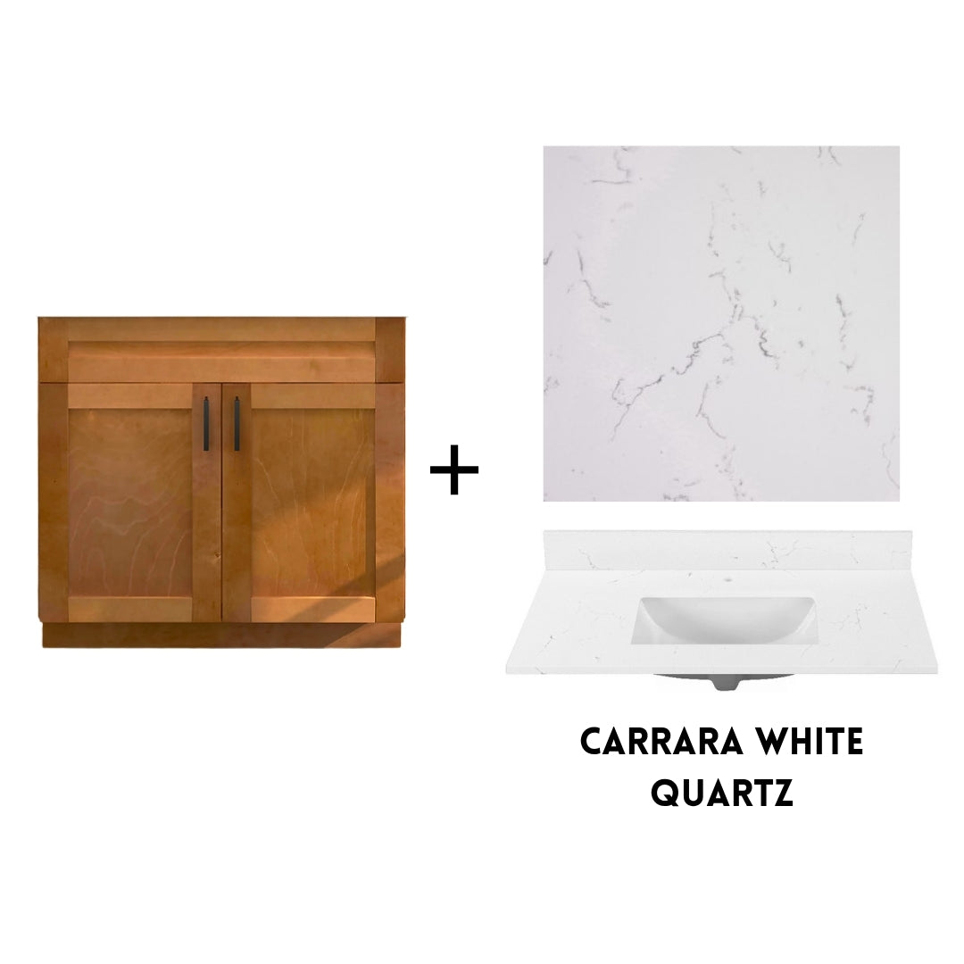 RTA Maple Shaker 36" Freestanding Bathroom Vanity Sink Base with Optional Quartz or Ceramic Countertop