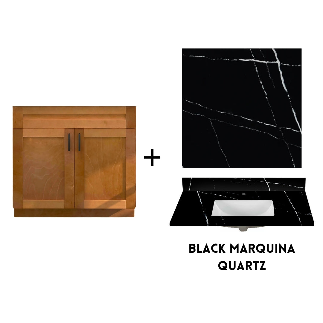 RTA Maple Shaker 36" Freestanding Bathroom Vanity Sink Base with Optional Quartz or Ceramic Countertop