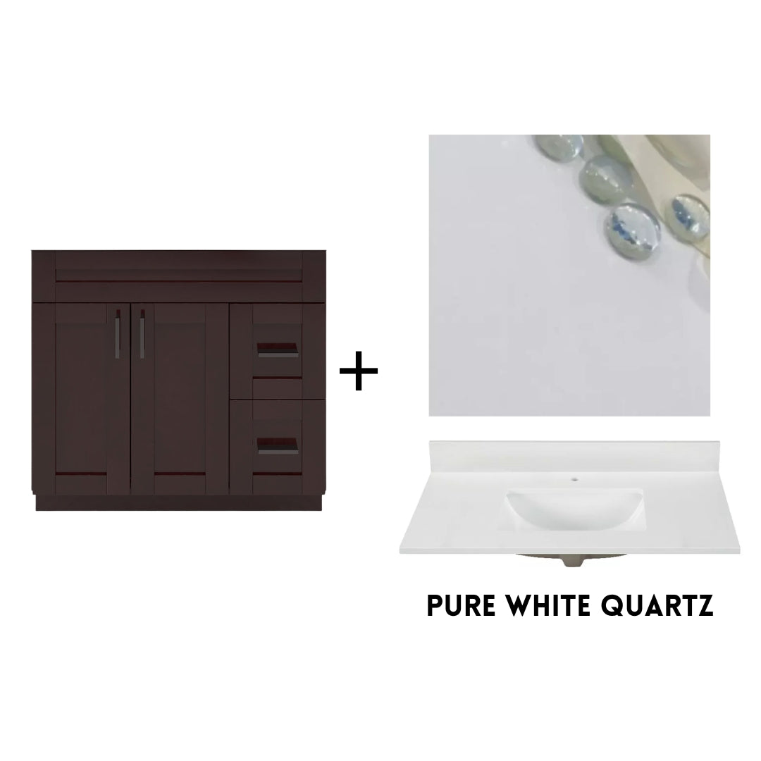 RTA Espresso Shaker 36" Freestanding Bathroom Vanity Combo Base with Optional Quartz or Ceramic Countertop