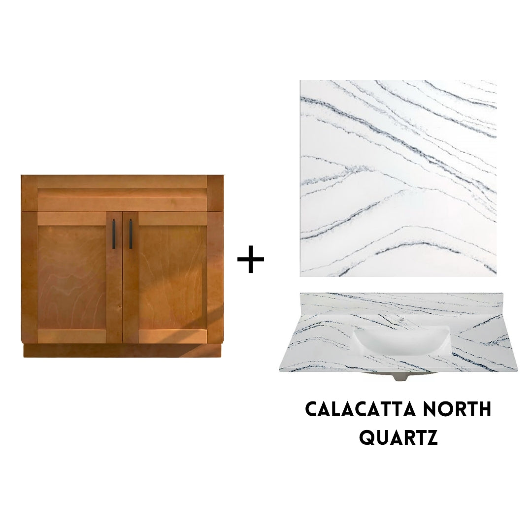 RTA Maple Shaker 36" Freestanding Bathroom Vanity Sink Base with Optional Quartz or Ceramic Countertop