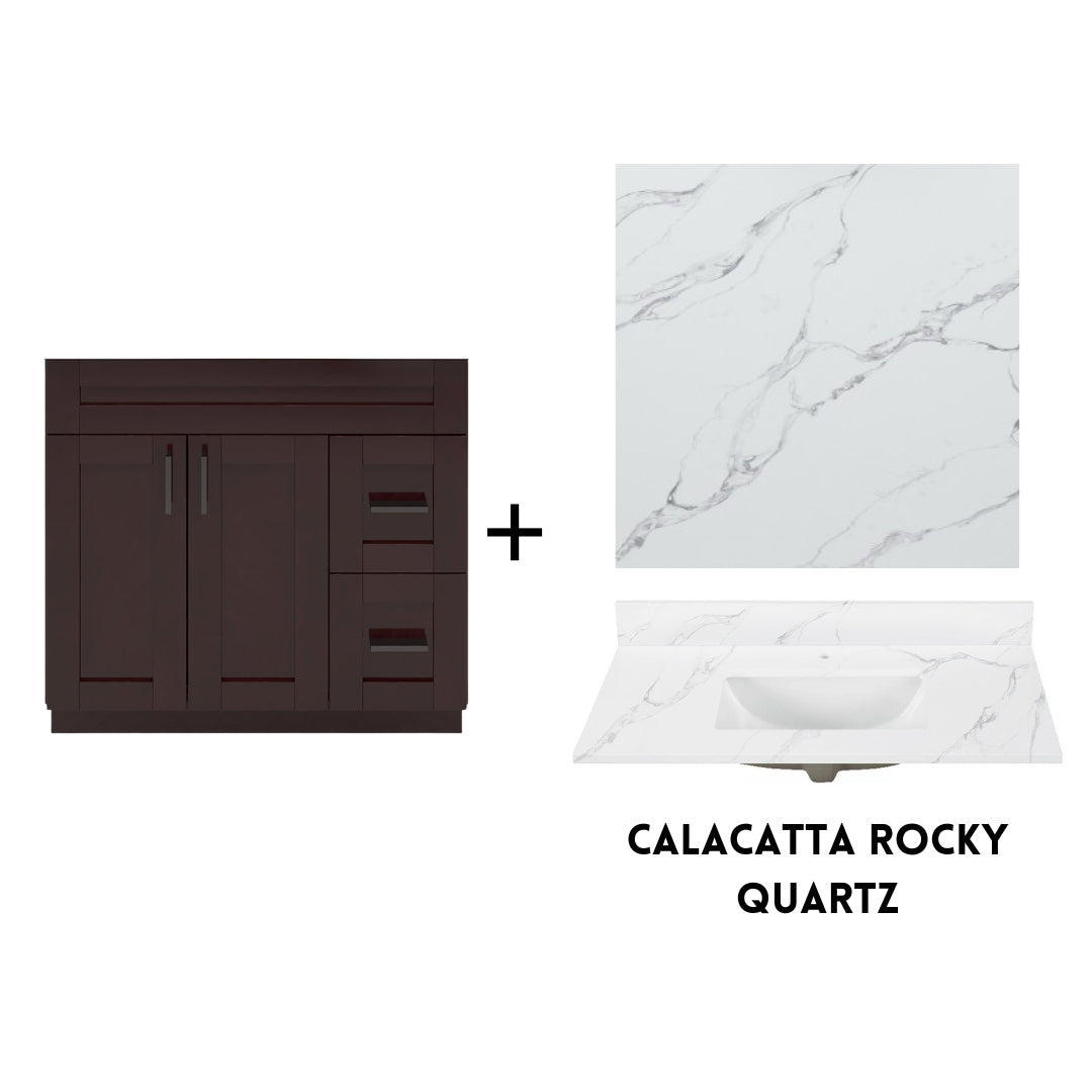 RTA Espresso Shaker 36" Freestanding Bathroom Vanity Combo Base with Optional Quartz or Ceramic Countertop