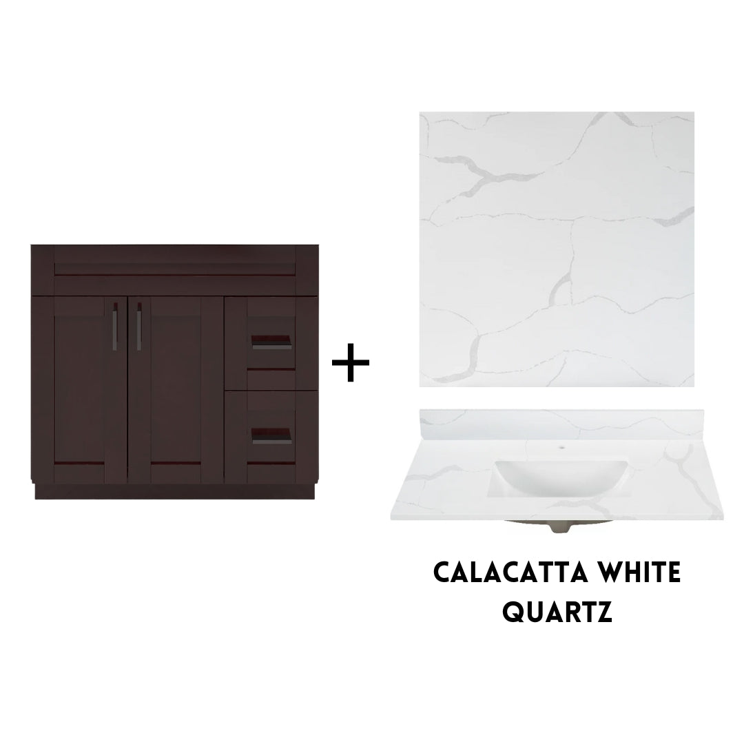 RTA Espresso Shaker 36" Freestanding Bathroom Vanity Combo Base with Optional Quartz or Ceramic Countertop