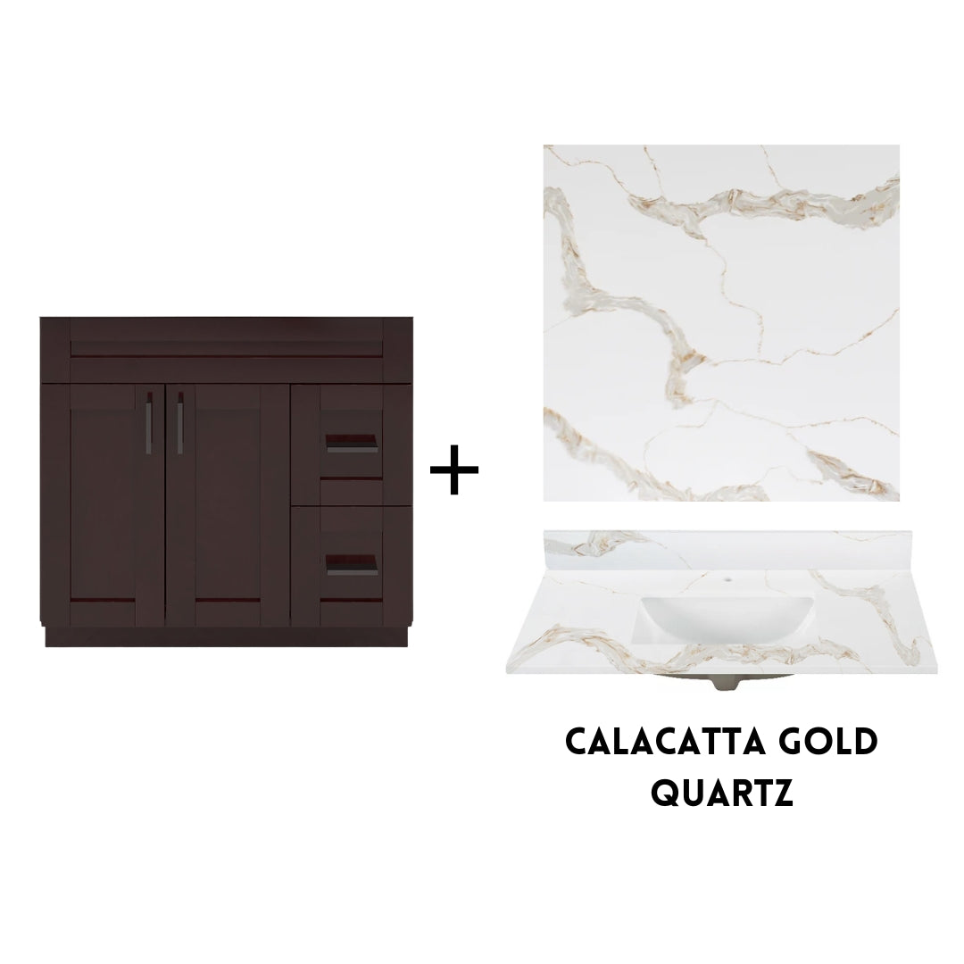 RTA Espresso Shaker 36" Freestanding Bathroom Vanity Combo Base with Optional Quartz or Ceramic Countertop