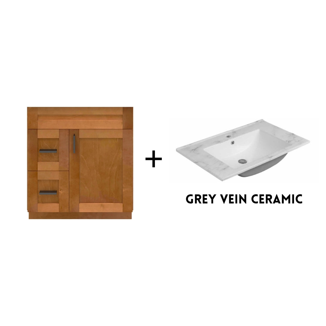 RTA Maple Shaker 30" Freestanding Bathroom Vanity Combo Base with Optional Quartz or Ceramic Countertop