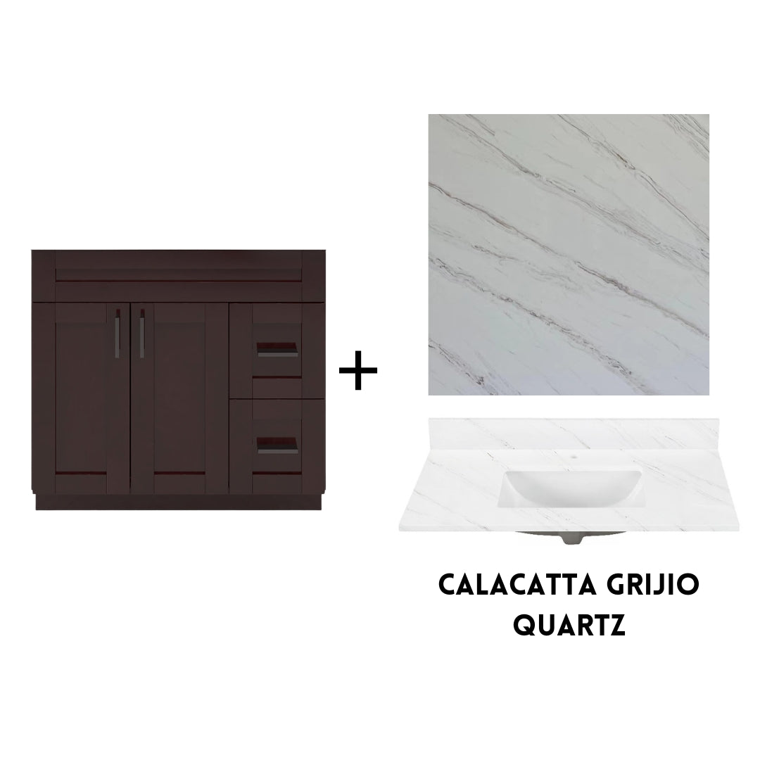 RTA Espresso Shaker 36" Freestanding Bathroom Vanity Combo Base with Optional Quartz or Ceramic Countertop
