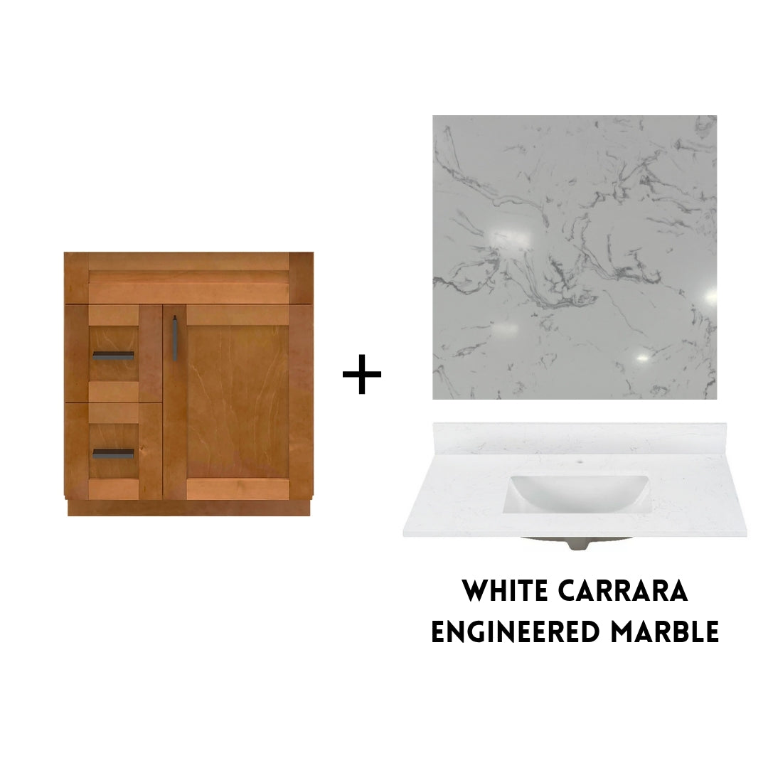 RTA Maple Shaker 30" Freestanding Bathroom Vanity Combo Base with Optional Quartz or Ceramic Countertop
