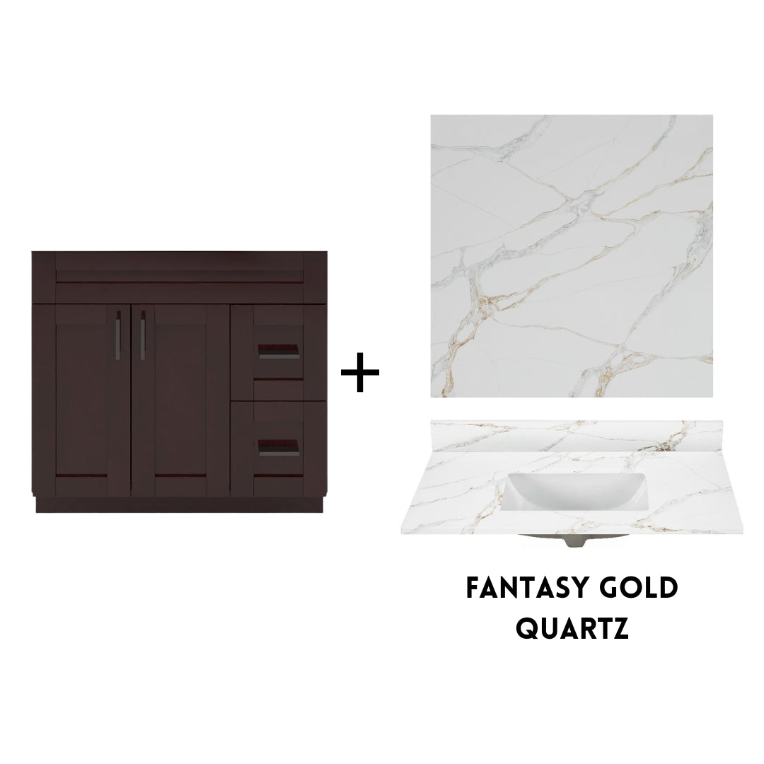 RTA Espresso Shaker 36" Freestanding Bathroom Vanity Combo Base with Optional Quartz or Ceramic Countertop