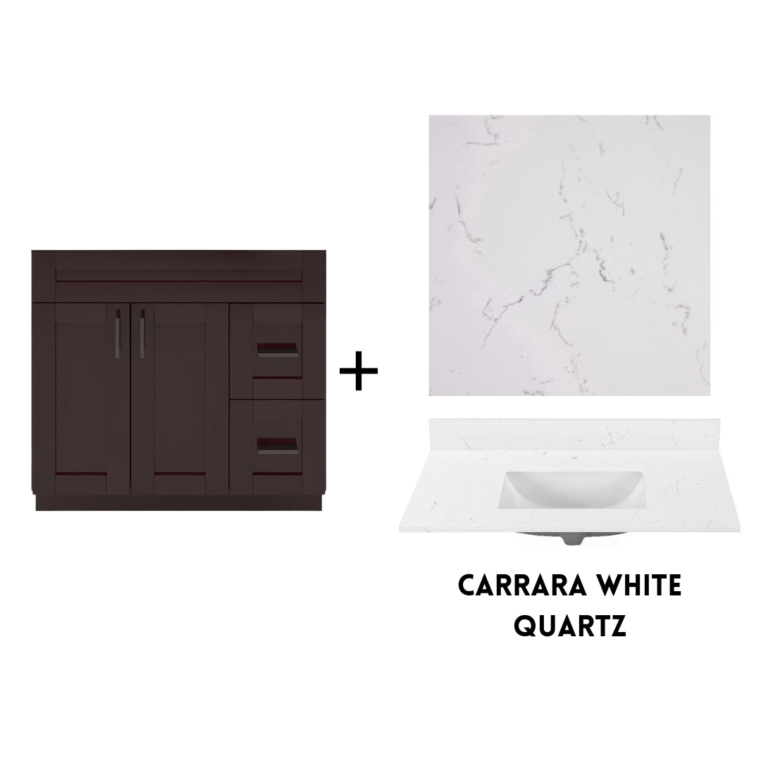 RTA Espresso Shaker 36" Freestanding Bathroom Vanity Combo Base with Optional Quartz or Ceramic Countertop