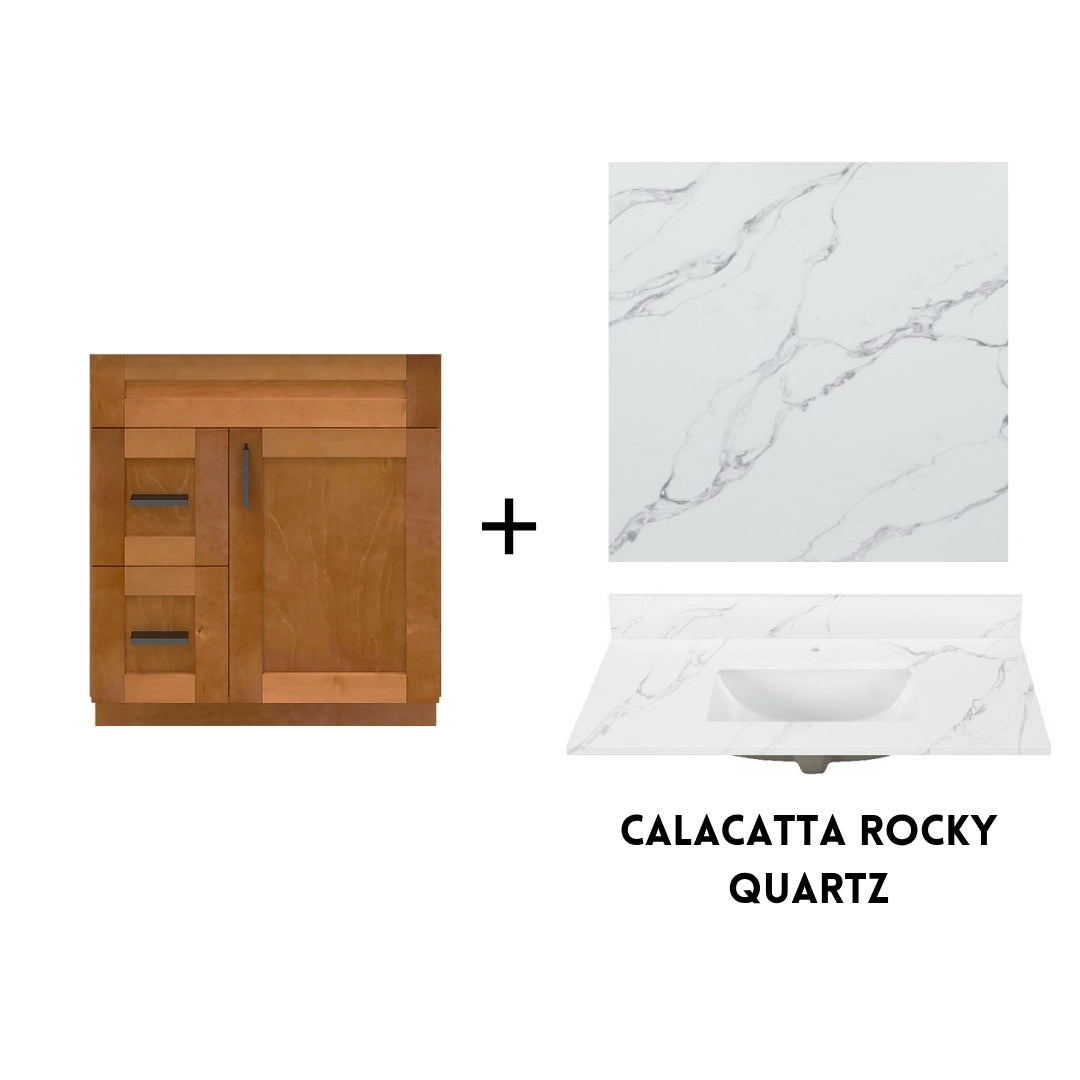 RTA Maple Shaker 30" Freestanding Bathroom Vanity Combo Base with Optional Quartz or Ceramic Countertop