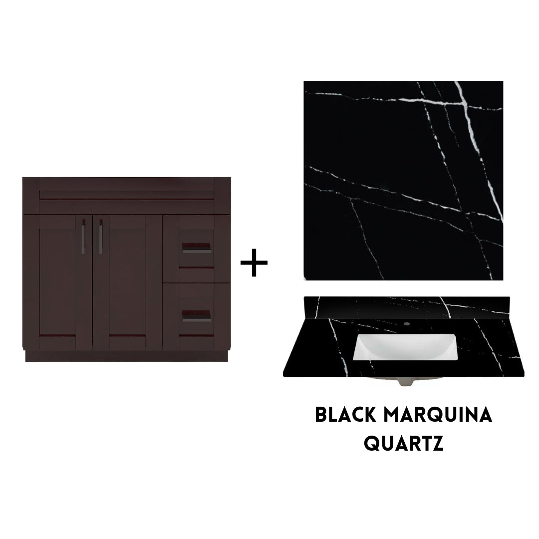 RTA Espresso Shaker 36" Freestanding Bathroom Vanity Combo Base with Optional Quartz or Ceramic Countertop