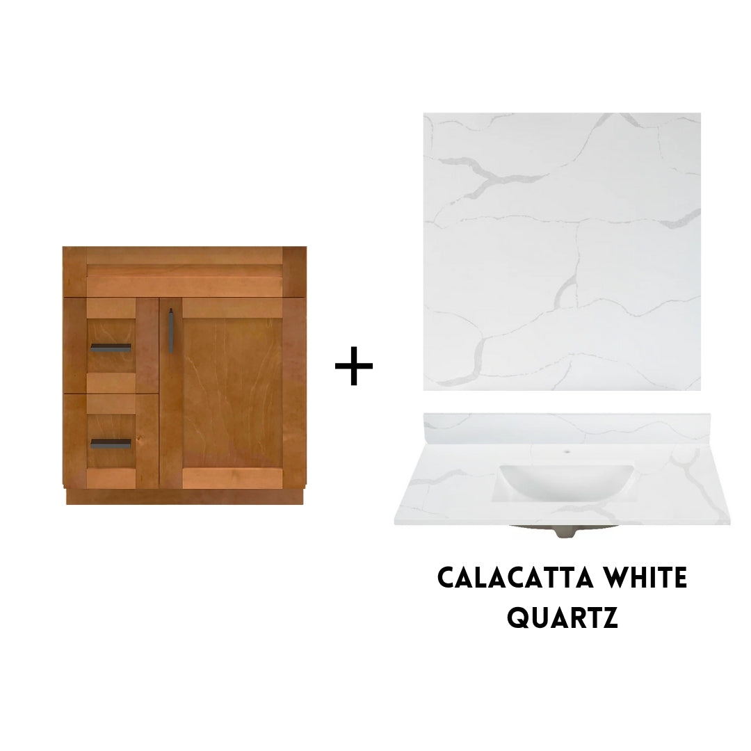 RTA Maple Shaker 30" Freestanding Bathroom Vanity Combo Base with Optional Quartz or Ceramic Countertop