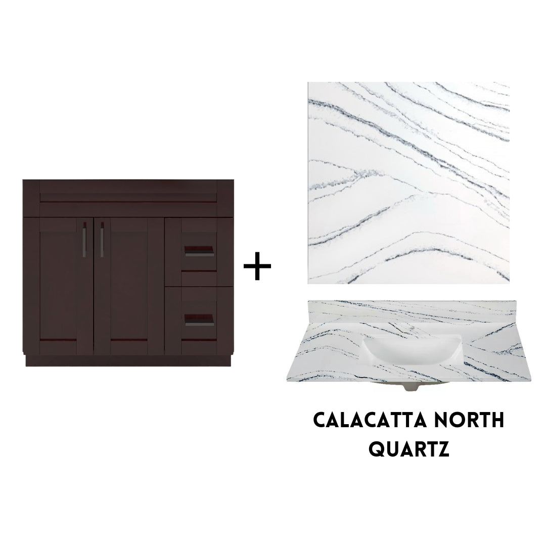 RTA Espresso Shaker 36" Freestanding Bathroom Vanity Combo Base with Optional Quartz or Ceramic Countertop