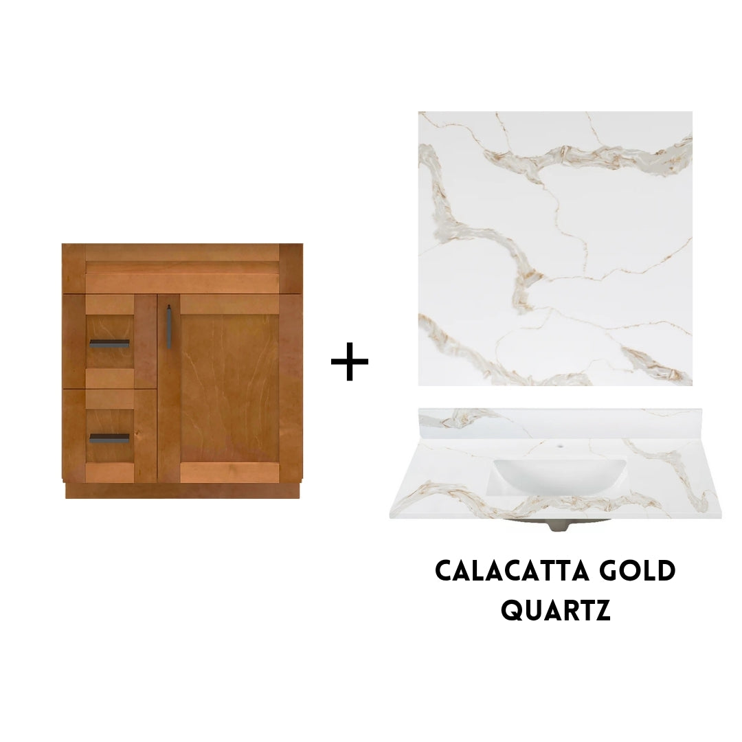 RTA Maple Shaker 30" Freestanding Bathroom Vanity Combo Base with Optional Quartz or Ceramic Countertop