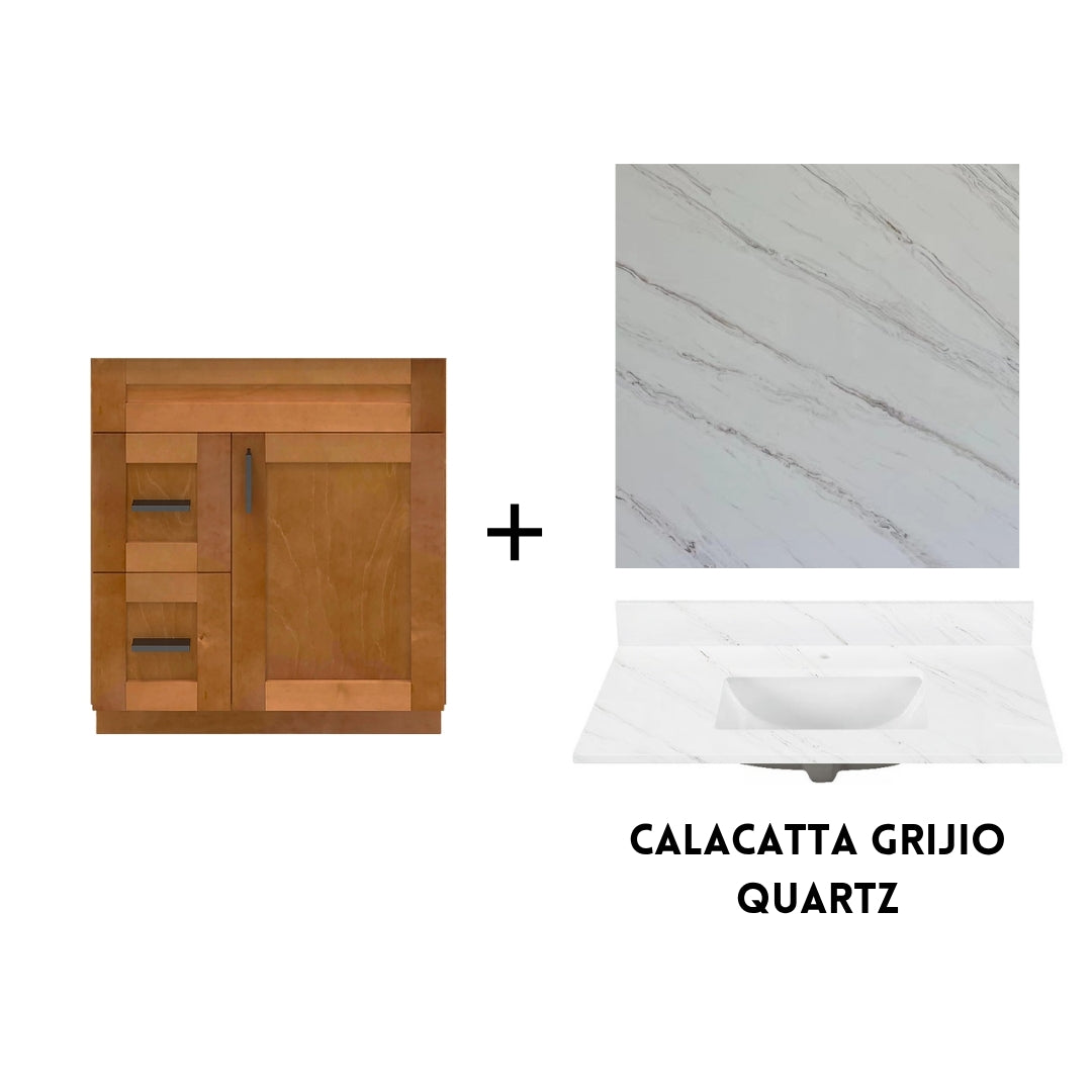 RTA Maple Shaker 30" Freestanding Bathroom Vanity Combo Base with Optional Quartz or Ceramic Countertop