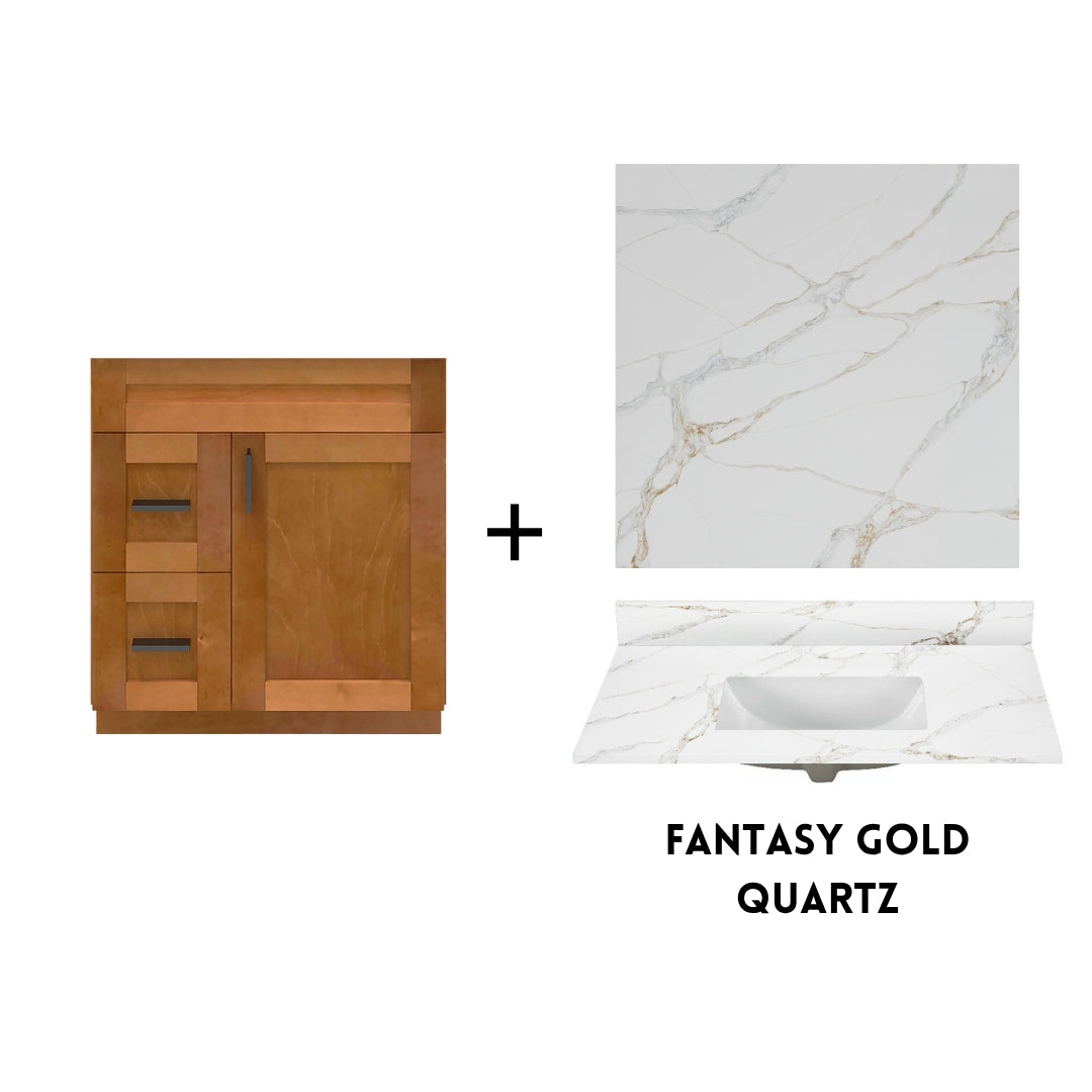 RTA Maple Shaker 30" Freestanding Bathroom Vanity Combo Base with Optional Quartz or Ceramic Countertop
