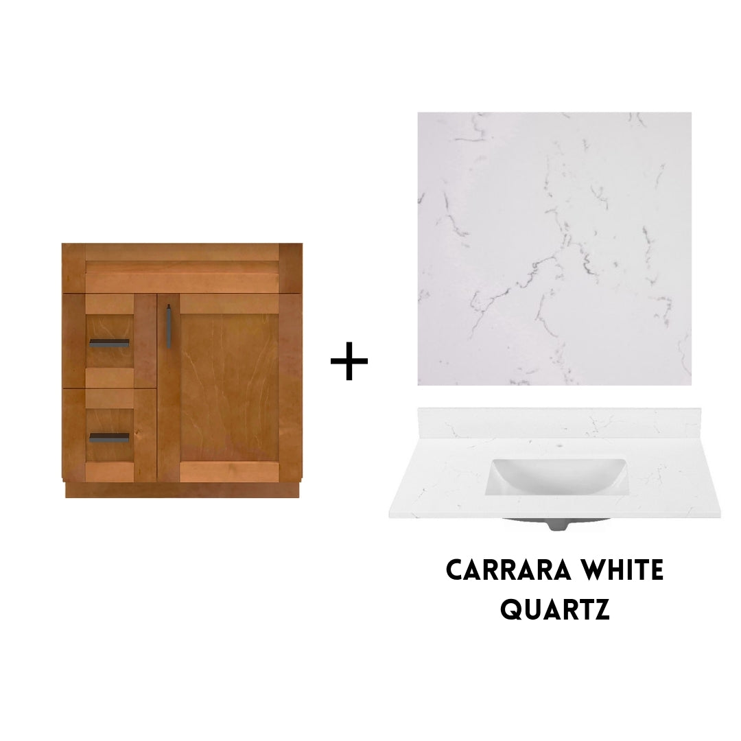 RTA Maple Shaker 30" Freestanding Bathroom Vanity Combo Base with Optional Quartz or Ceramic Countertop