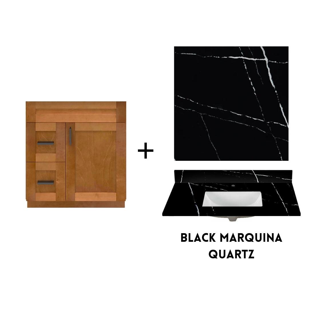 RTA Maple Shaker 30" Freestanding Bathroom Vanity Combo Base with Optional Quartz or Ceramic Countertop