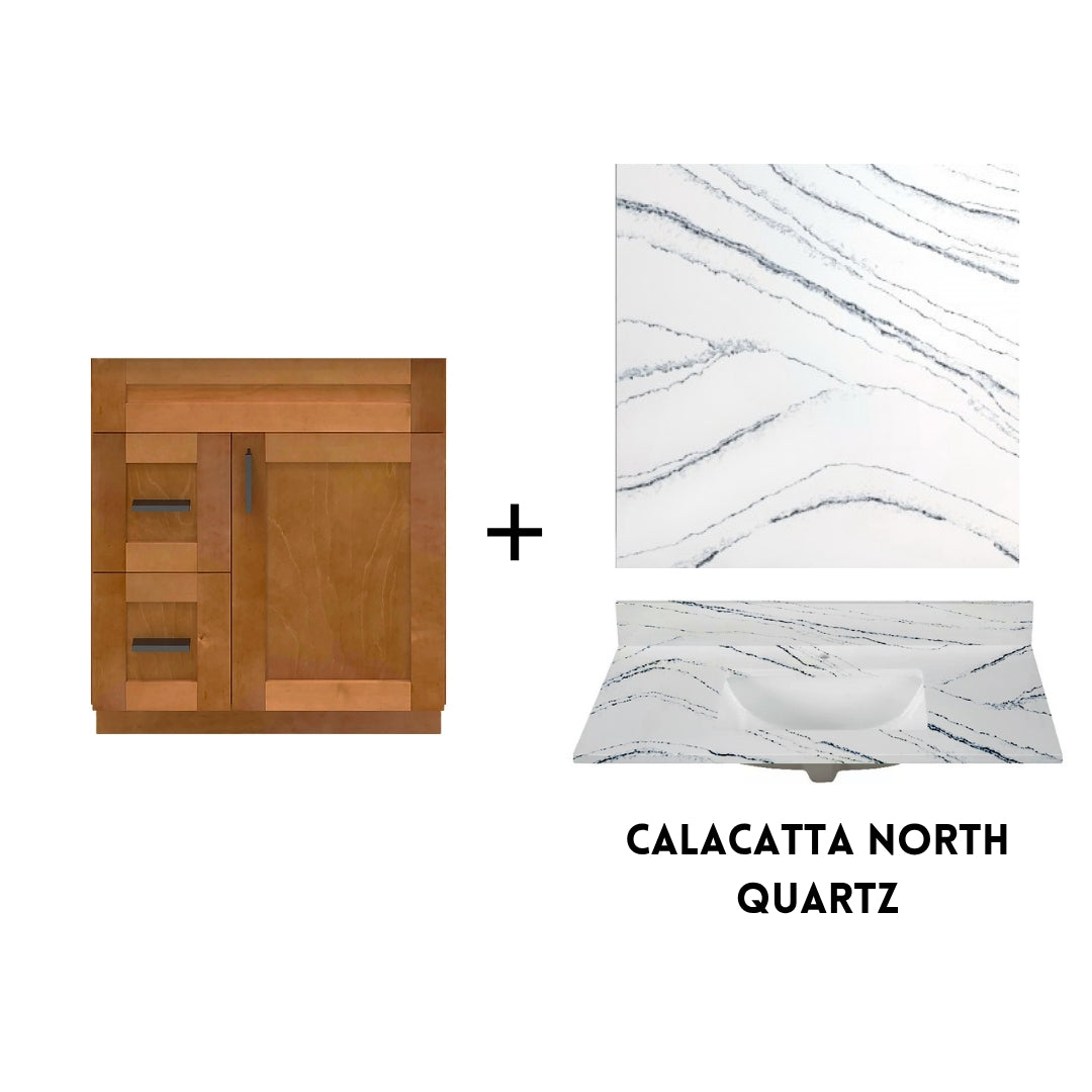 RTA Maple Shaker 30" Freestanding Bathroom Vanity Combo Base with Optional Quartz or Ceramic Countertop