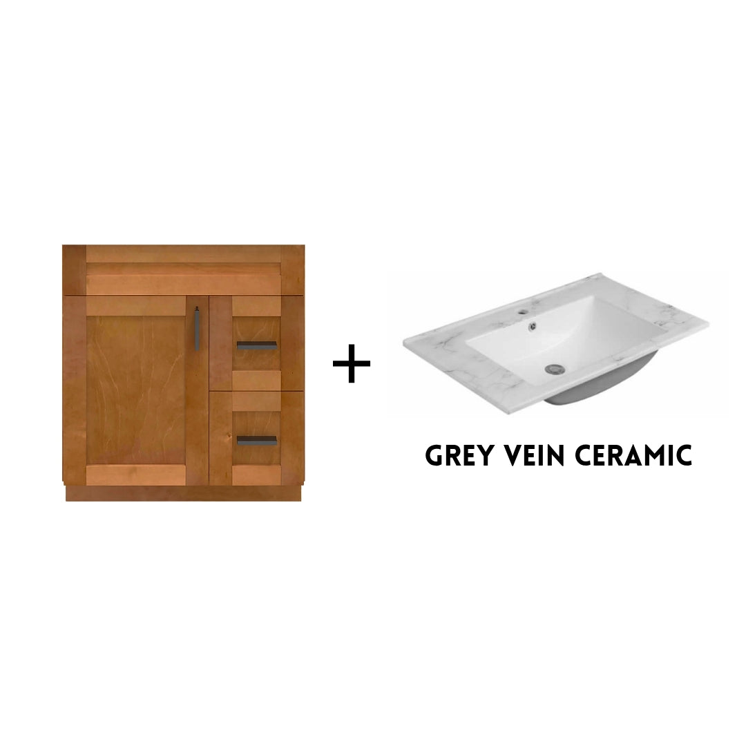 RTA Maple Shaker 30" Freestanding Bathroom Vanity Combo Base with Optional Quartz or Ceramic Countertop