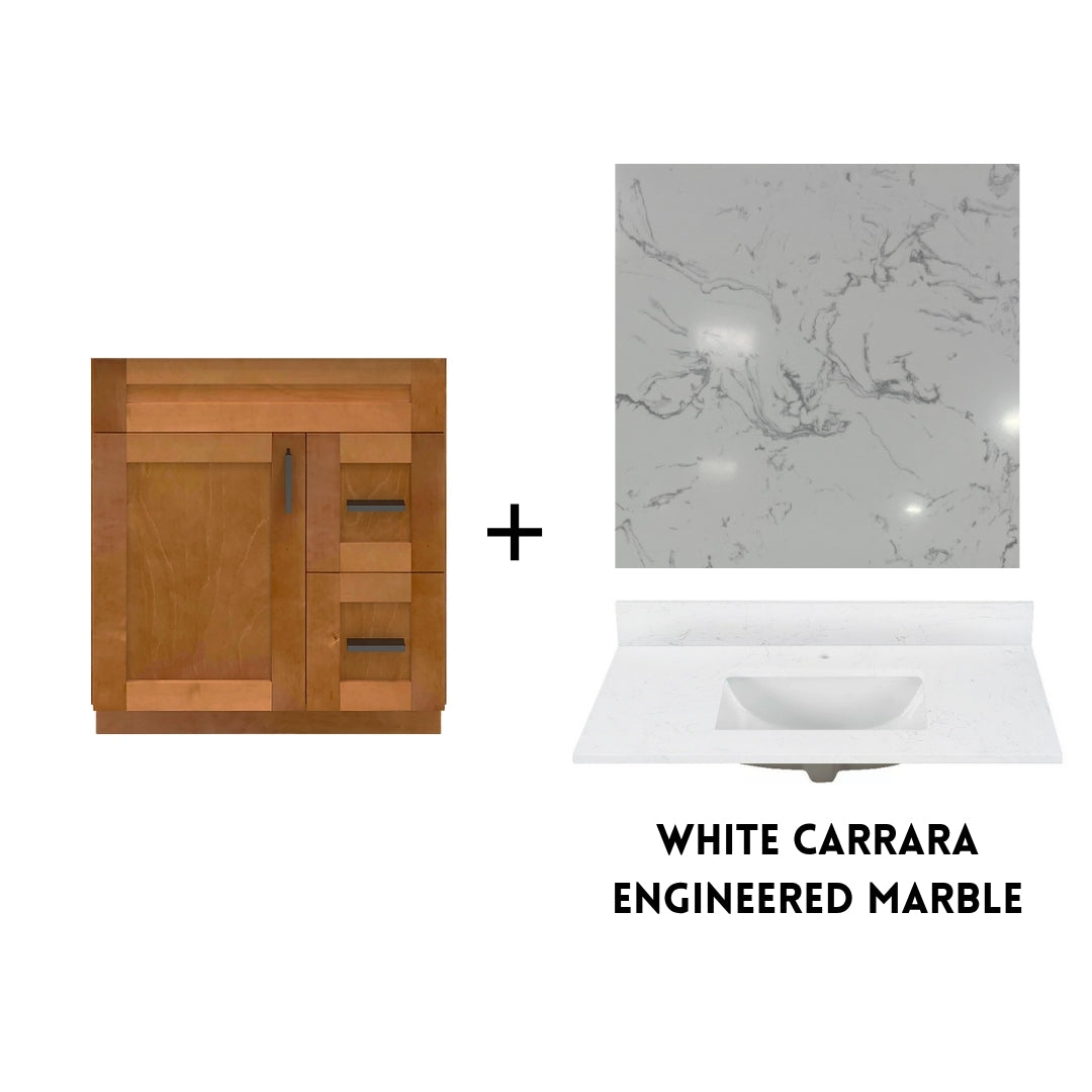 RTA Maple Shaker 30" Freestanding Bathroom Vanity Combo Base with Optional Quartz or Ceramic Countertop