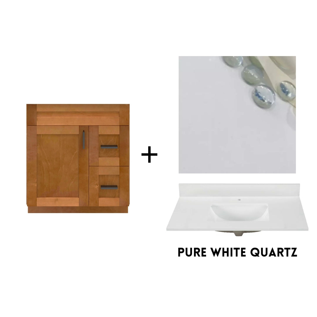 RTA Maple Shaker 30" Freestanding Bathroom Vanity Combo Base with Optional Quartz or Ceramic Countertop